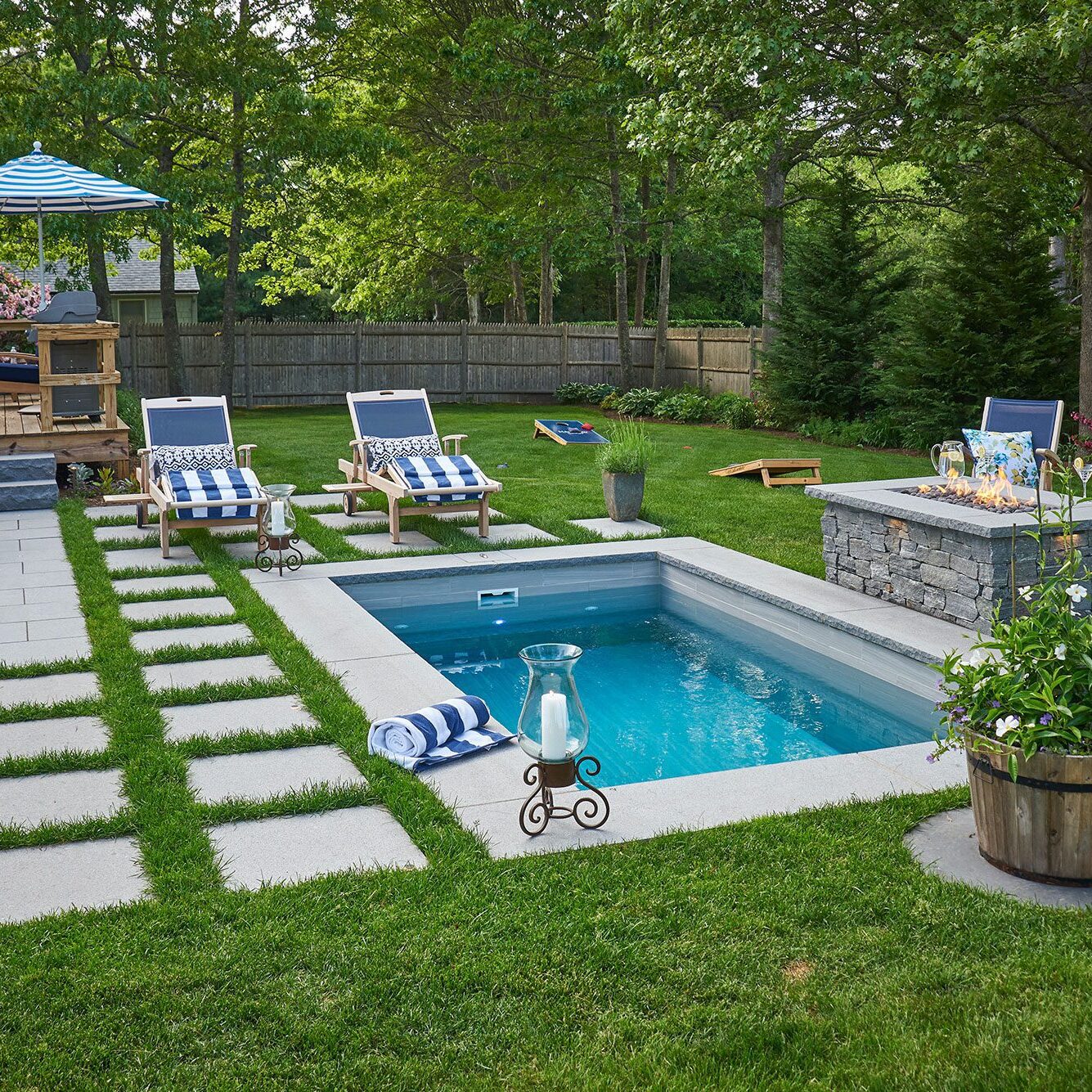 Fiberglass pool installed by Baur Pools in Monmouth County NJ