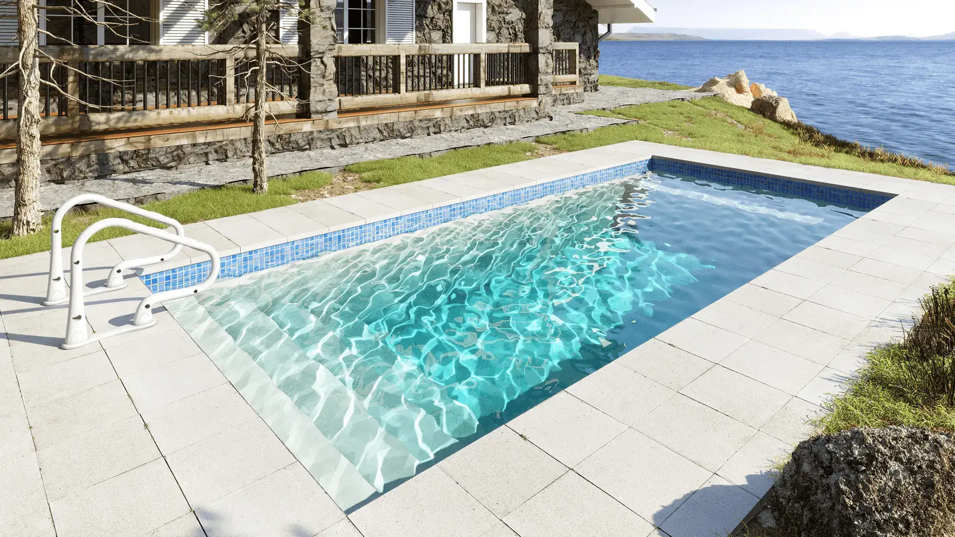 Mosaic Rectangular Tiled Pool by Baur Pools