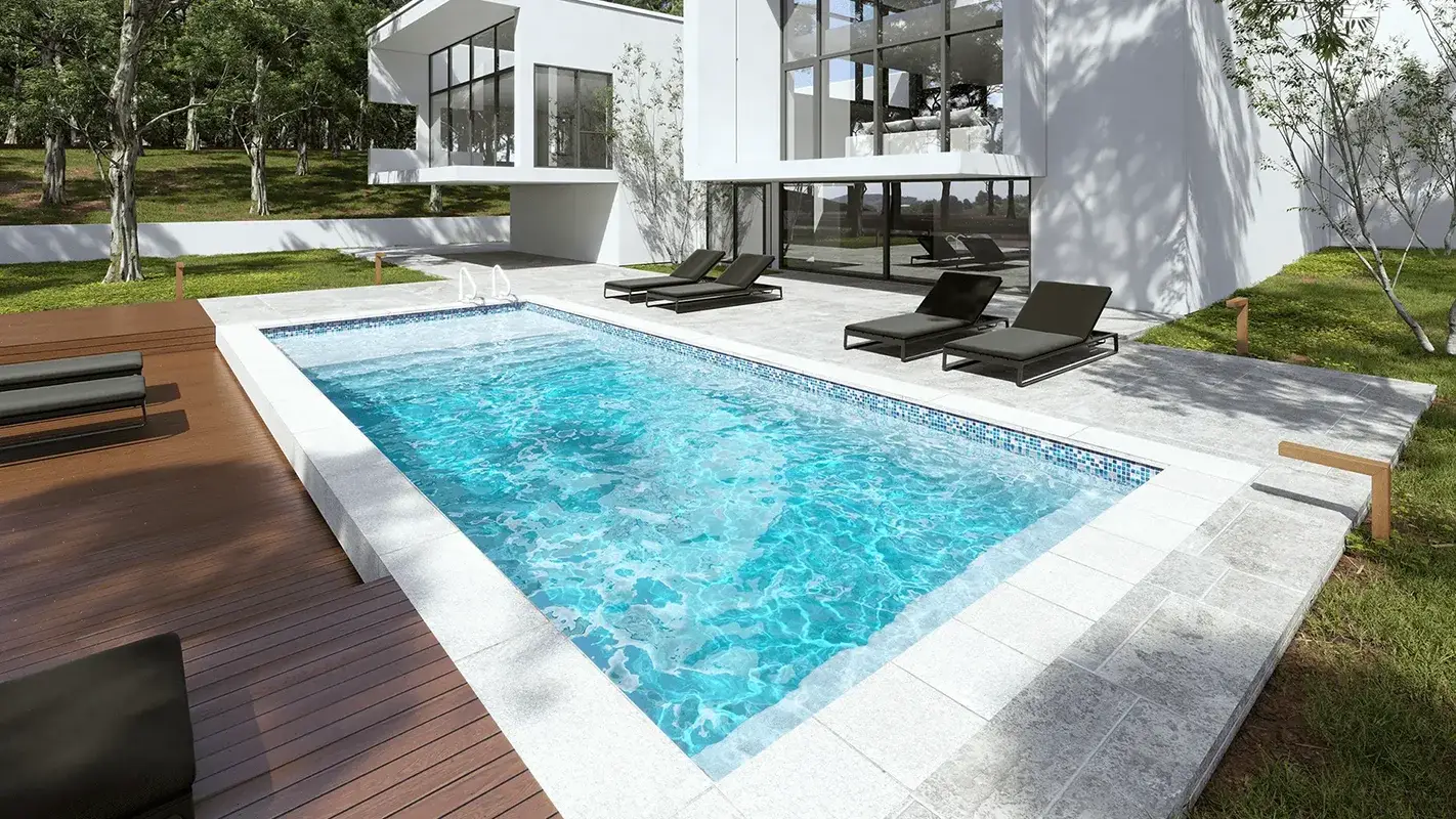 Mosaic Tiled Pool with Tanning Ledge by Baur Pools